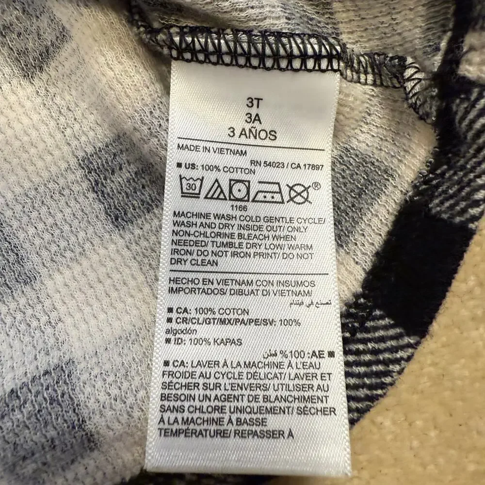 Old Navy Black & White Buffalo Plaid Long Sleeve Dress Girls 3T EUC